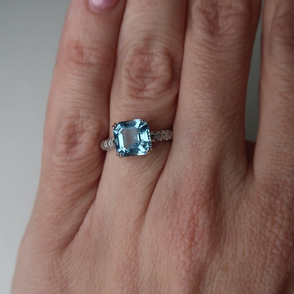 Blue Topaz Asscher Cut Ring